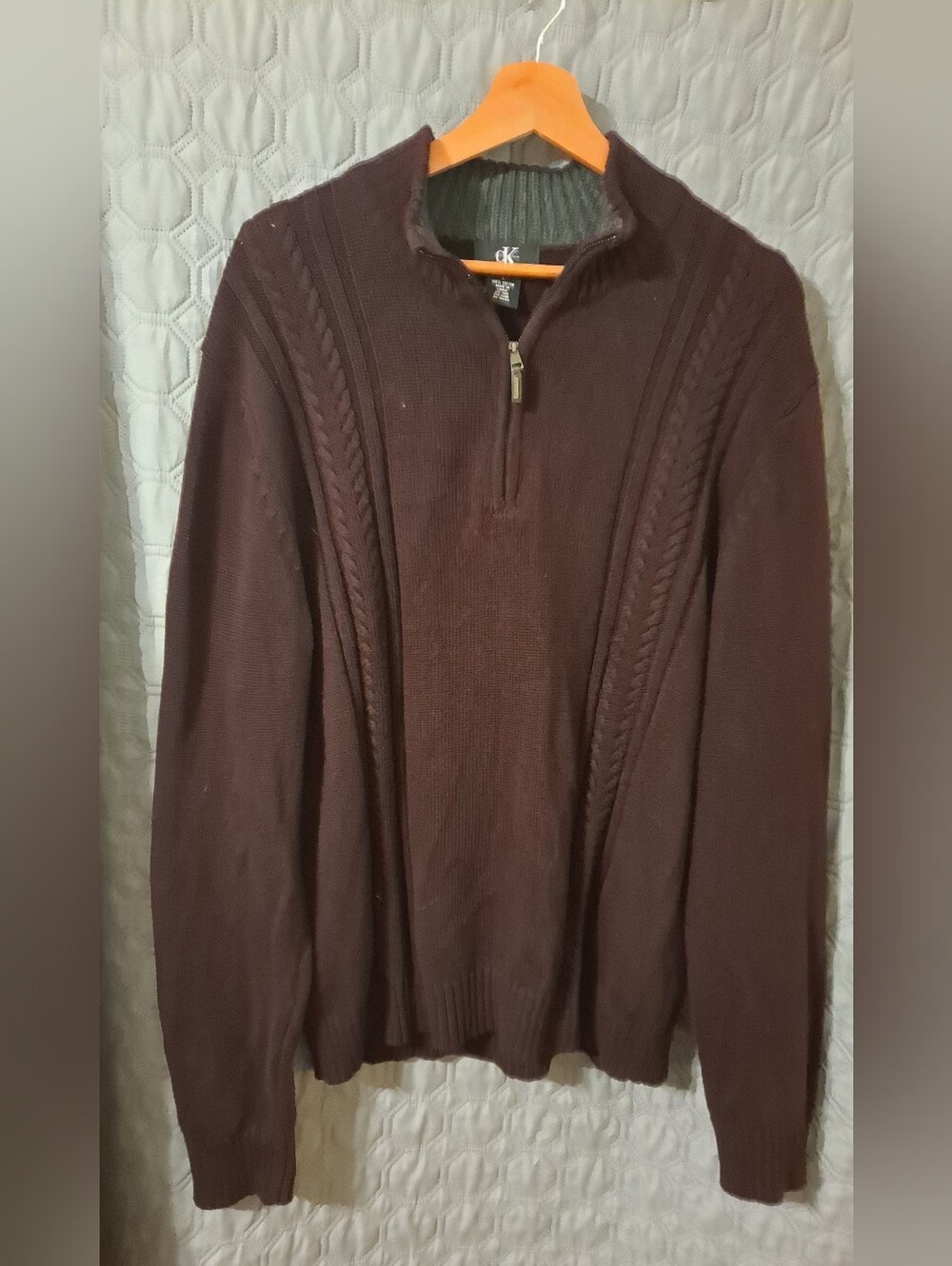 Calvin Klein Men's Zip-Neck Cable Sweater - Deep Brown Sz L
